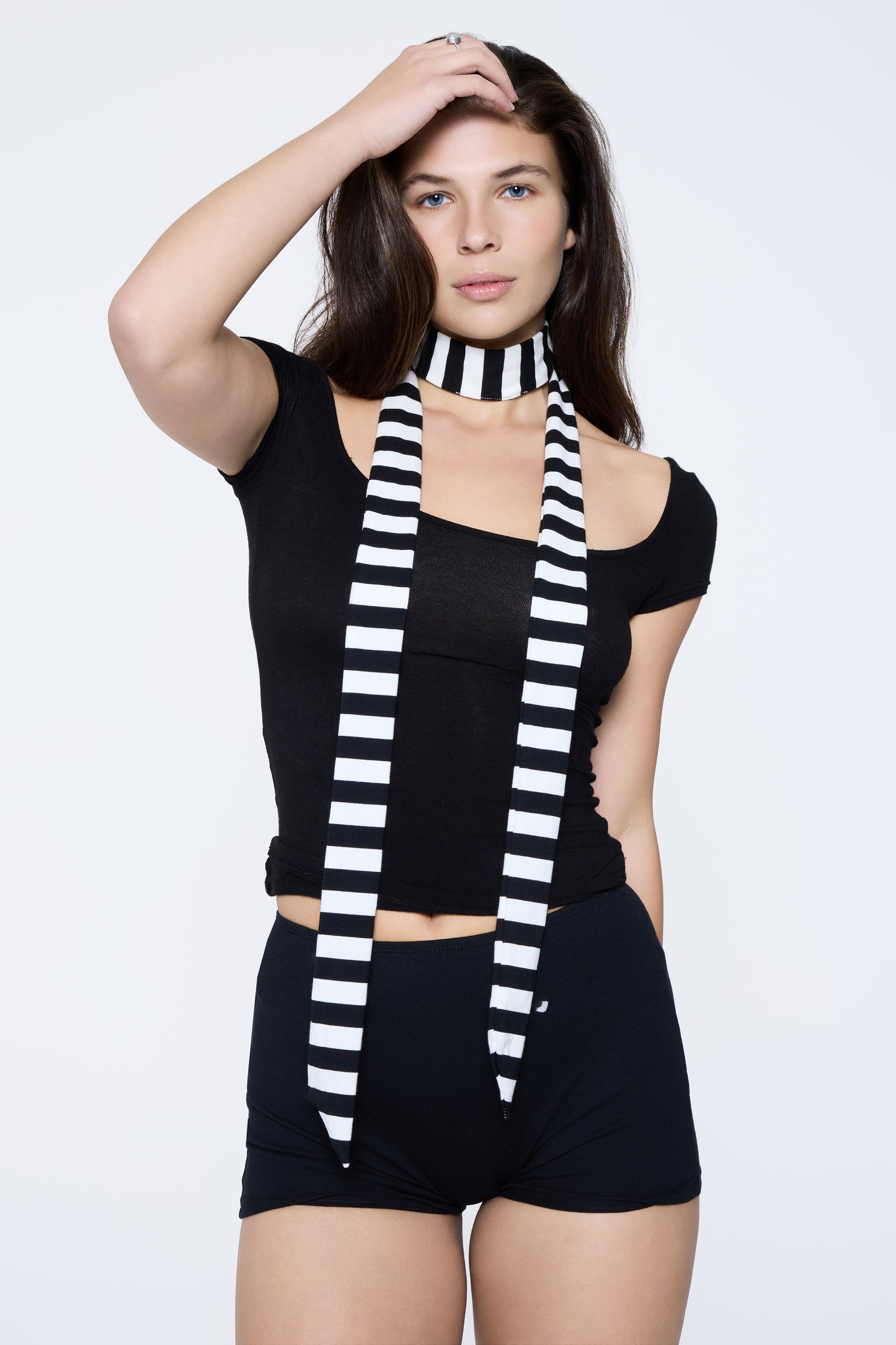 Front shot of model wearing Ruay Muse Aire drape top
