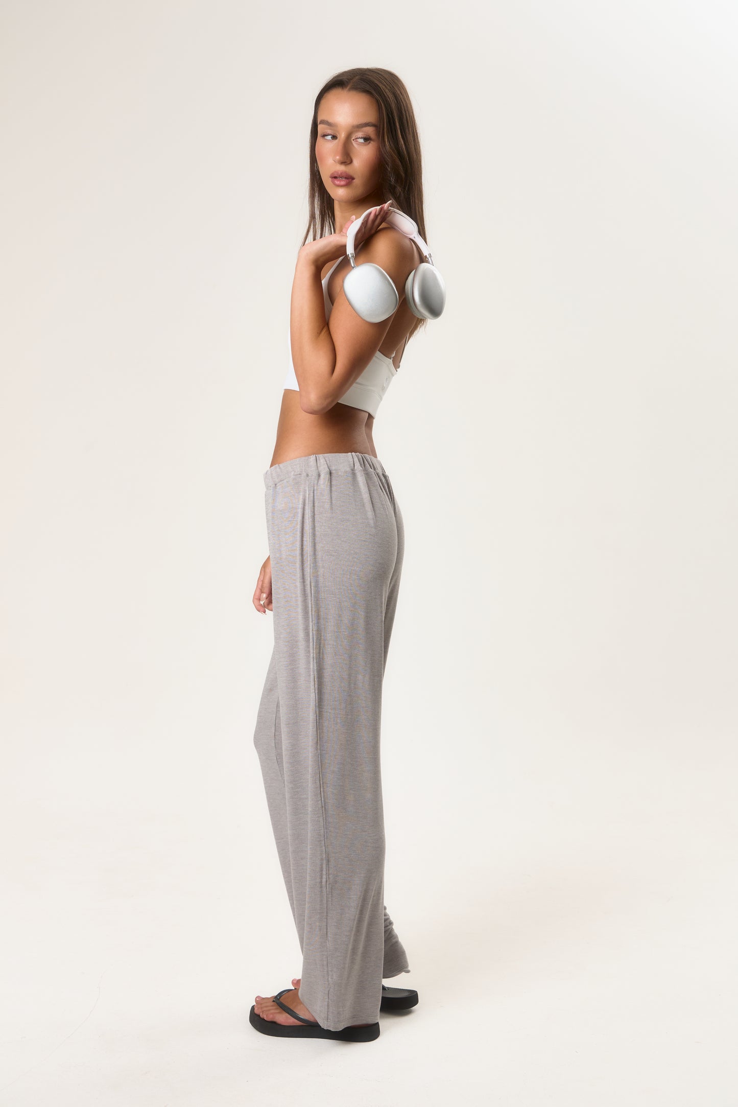Sheer Low Rise Oversized Trouser in Grey